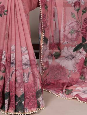 Graceful flow marble floral printed saree with delicate pearl lace 4