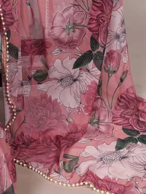 Graceful flow marble floral printed saree with delicate pearl lace 5