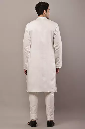 Men’s ivory white textured threadwork kurta
