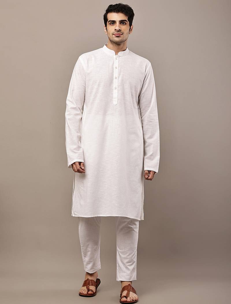 Men's white straight viscose silk kurta