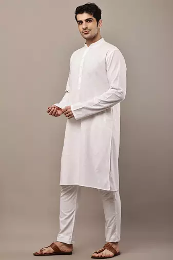 Men's white straight viscose silk kurta
