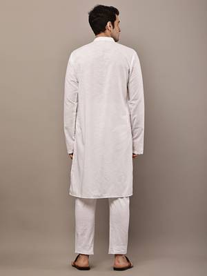 Men's white straight viscose silk kurta 4
