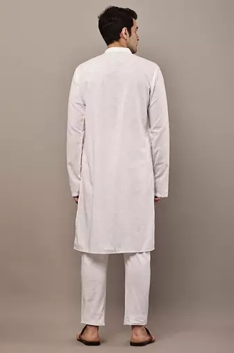 Men's white straight viscose silk kurta