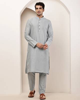 Men's blue straight viscose silk kurta 1