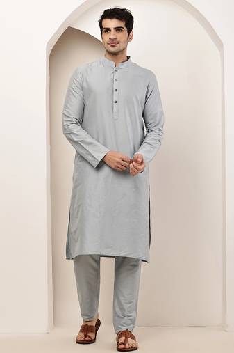 Men's blue straight viscose silk kurta