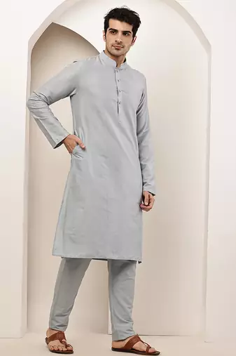 Men's blue straight viscose silk kurta