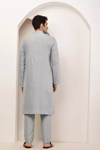 Men's blue straight viscose silk kurta
