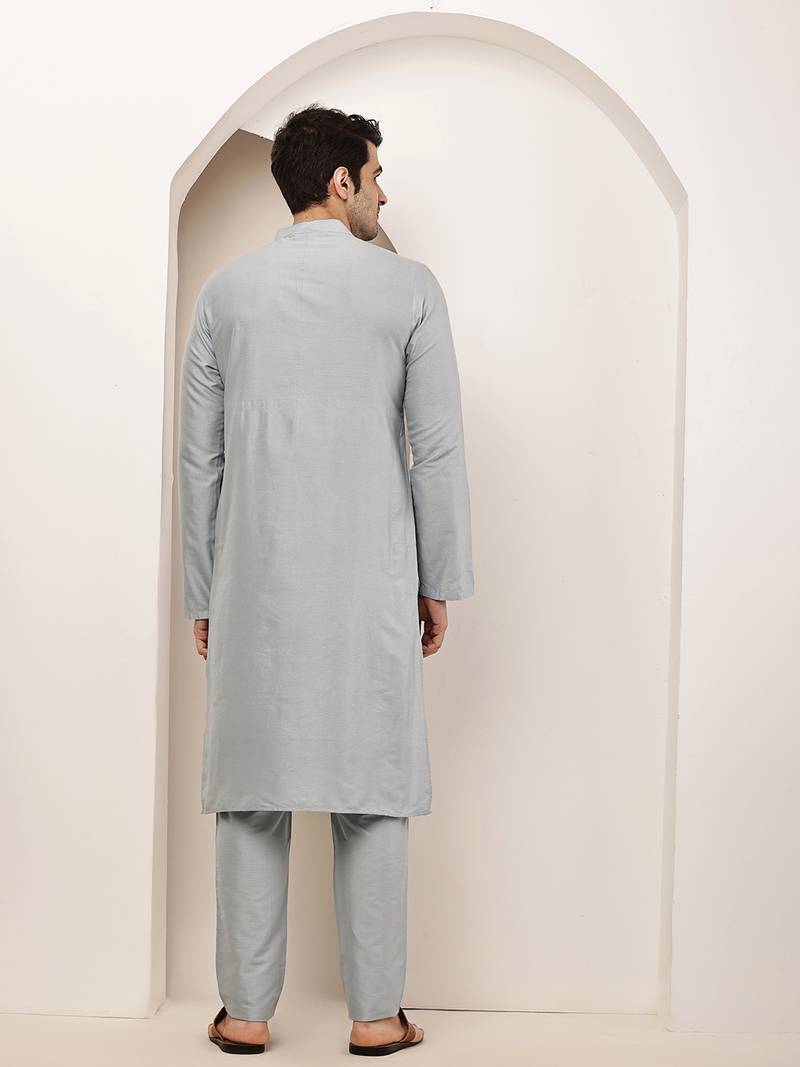 Men's blue straight viscose silk kurta