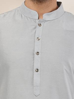 Men's blue straight viscose silk kurta 5