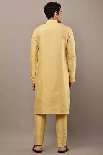 Men's yellow straight viscose silk kurta