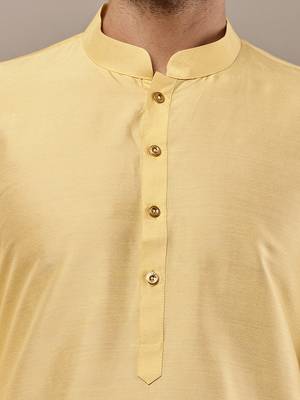 Men's yellow straight viscose silk kurta 5