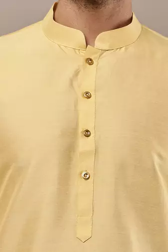 Men's yellow straight viscose silk kurta