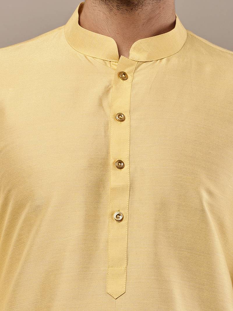 Men's yellow straight viscose silk kurta