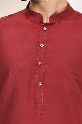 Men's dark red straight viscose silk kurta