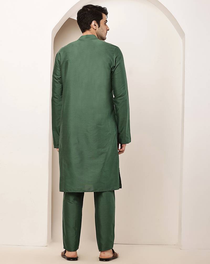Men's green straight viscose silk kurta