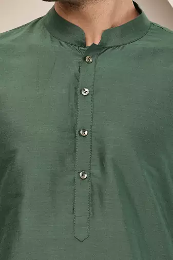 Men's green straight viscose silk kurta