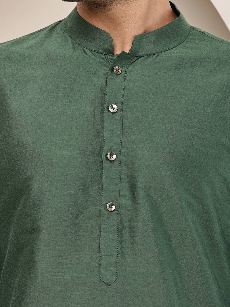 Men's green straight viscose silk kurta