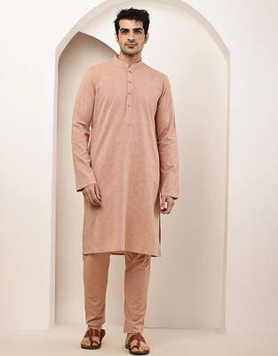 Men's pink straight viscose silk kurta 1