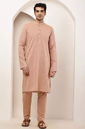 Men's pink straight viscose silk kurta