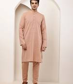 Men's pink straight viscose silk kurta