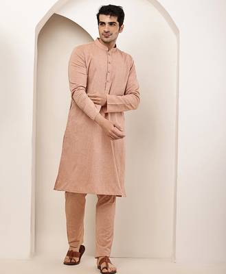 Men's pink straight viscose silk kurta 2