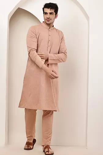 Men's pink straight viscose silk kurta