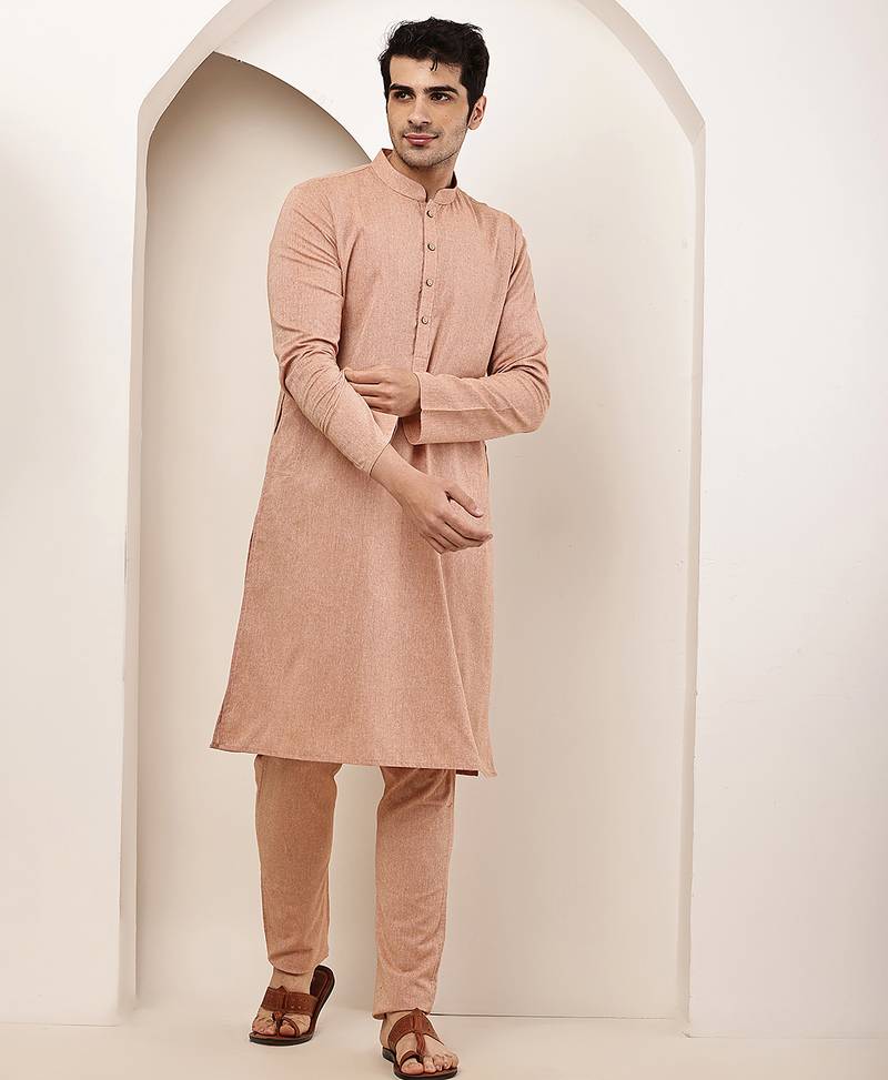 Men's pink straight viscose silk kurta