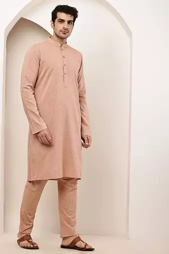 Men's pink straight viscose silk kurta