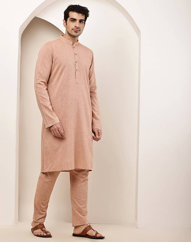 Men's pink straight viscose silk kurta