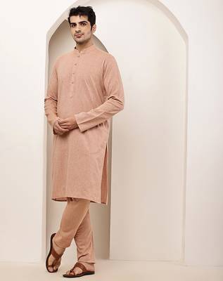 Men's pink straight viscose silk kurta 4