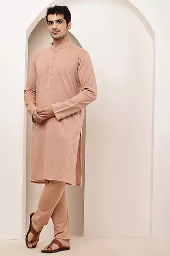 Men's pink straight viscose silk kurta