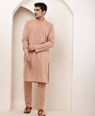 Men's pink straight viscose silk kurta 5