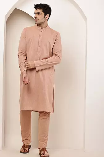 Men's pink straight viscose silk kurta