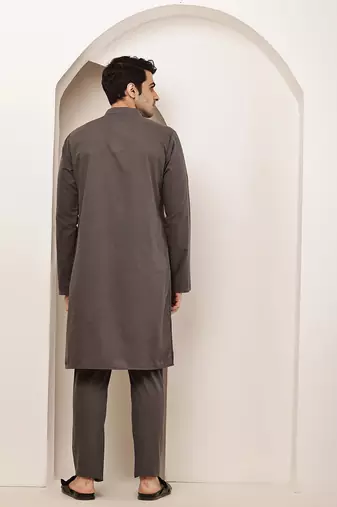 Men's grey straight viscose silk kurta