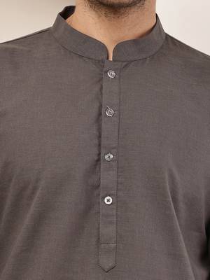 Men's grey straight viscose silk kurta 5