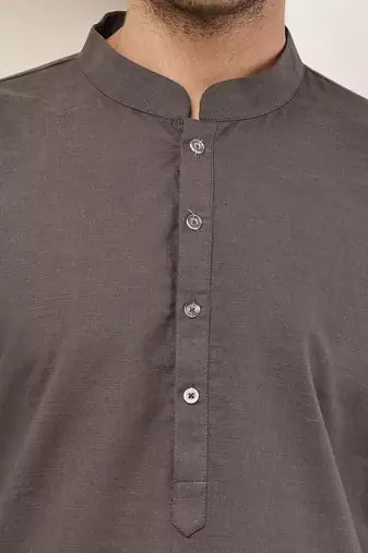Men's grey straight viscose silk kurta