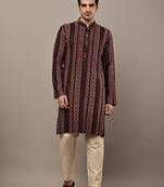 Men’s maroon textured ethnic print kurta