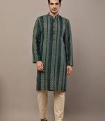 Men’s dark green ethnic printed kurta
