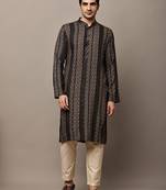Men’s black textured threadwork kurta