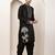 Men’s black embroidered kurta with contrast threadwork & decorative motif