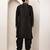Men’s black embroidered kurta with contrast threadwork & decorative motif