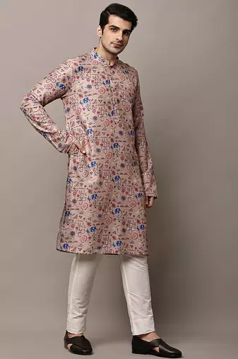 Men’s beige printed kurta
