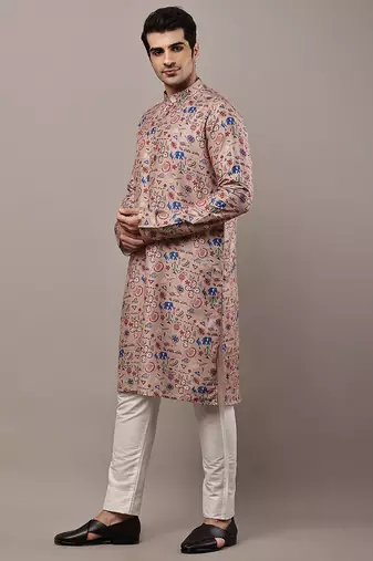 Men’s beige printed kurta