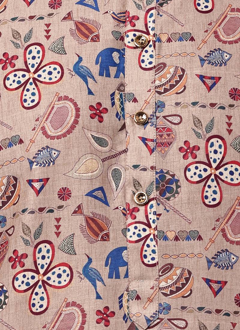 Men’s beige printed kurta