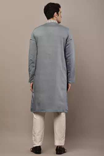 Men’s grey embroidered kurta