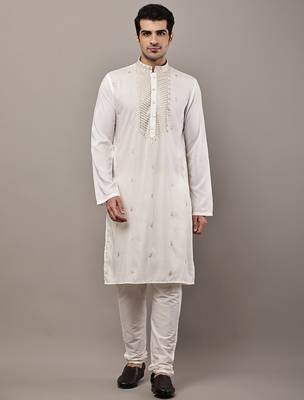 Men’s cream embroidered kurta 1