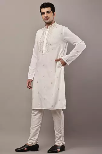 Men’s cream embroidered kurta