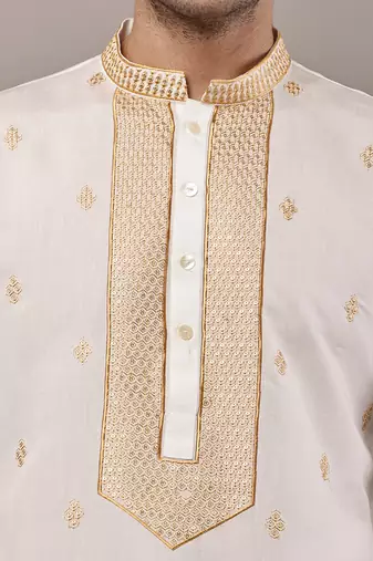 Men’s  off-white embroidered kurta set