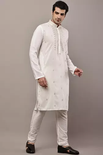 Men’s cream embroidered kurta