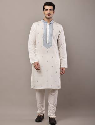Men’s off-white embroidered kurta 1